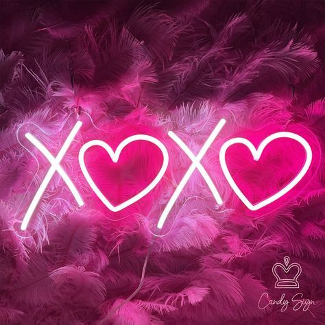 Xoxo Neon Sign, Hot Pink Art, Pink Led Light, Hot Pink Decor, Girls Room Sign, Pink Led Lights, Pink Lights, Pink Neon Sign, Bar Wall Art