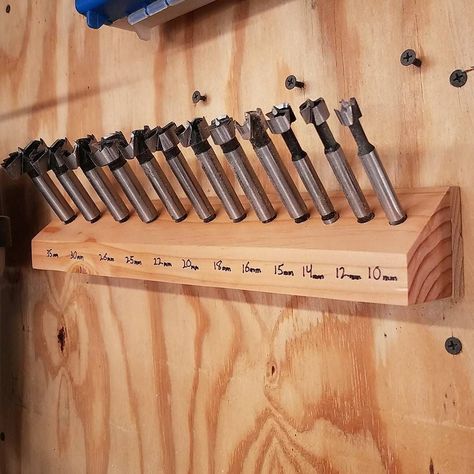 Forstner Bit Holder, Dt Coursework, Forstner Bit, Drill Bit Holder, Wood Drill Bits, French Cleat, Workshop Ideas, Diy Workshop, Garage Tools