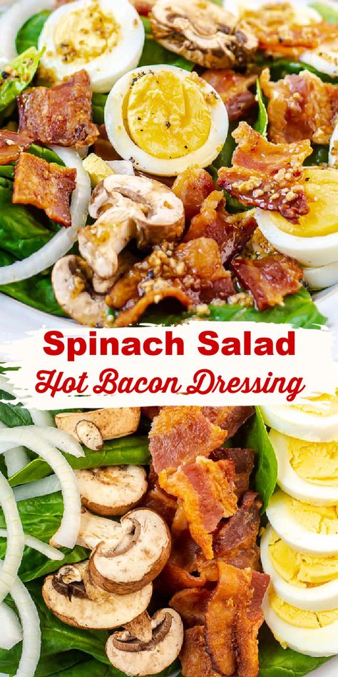 Harissa Cauliflower, Eggs Mushrooms, Warm Bacon Dressing, Hot Bacon Dressing, Bacon Dressing, Spinach Salad Recipes, Fresh Salad Recipes, Salad Dressing Recipes Homemade, Superfood Salad