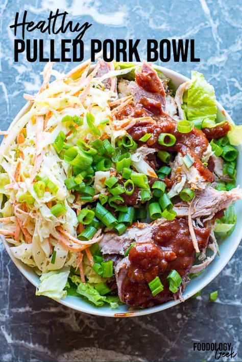 Once you try this macro-friendly bowl of BBQ heaven, complete with a crunchy, creamy southern style coleslaw you will wonder how you could ever think that meal prep is hard! This protein bowl is super easy to eat. Healthy Dinner Recipes Pork, Pulled Pork Meal Prep, Pork Meal Ideas, Pork Meal Prep, Dinner Recipes Pork, Healthy Barbecue Recipes, Healthy Pulled Pork, Healthy Barbecue, Protein Bowl