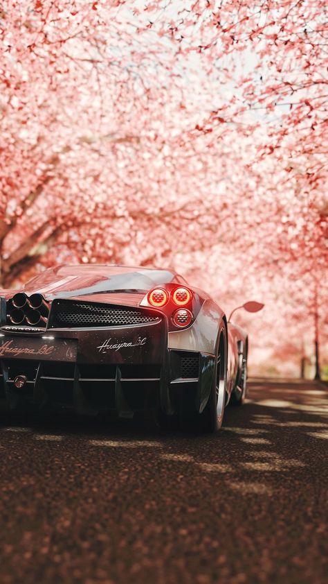 pagani huayra #pagani sports car #supercar #sakura rear view #4K #wallpaper #hdwallpaper #desktop Pagani Car, Pagani Huayra Bc, Sports Car Wallpaper, Jdm Wallpaper, Car Backgrounds, Pagani Huayra, Mclaren P1, Mc Laren, Ferrari F40