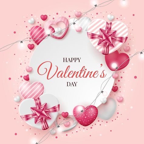 Valentine's day background with 3D hearts and gift box. Vector illustration Valentines Day Frame, Shining Background, Happy Valentines Day Photos, Background Valentine, 3d Hearts, Box Vector, Valentine Banner, Valentine's Week, Valentines Day Photos