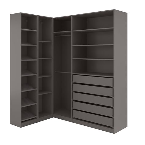 PAX corner wardrobe, dark gray, 631/8/737/8x931/8" - IKEA Ikea Pax Corner Wardrobe, Pax Corner, Pax Corner Wardrobe, Pax Planner, Big Wardrobe, Dorm Laundry, Armoire D'angle, Ikea Pax Wardrobe, Wardrobe Systems