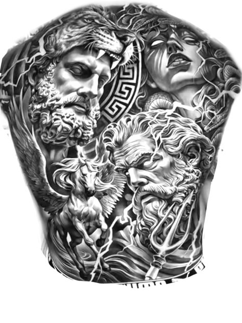 Greek Mythology Tattoos Back Piece, Zues Tattoo Full Back, Men’s Full Back Tattoo, Back Tattoo Mural, Back Tattoo Men Japanese, Full Belly Tattoo, Full Back Piece Tattoo Men, Chest Tattoo Men Ideas Full, Fullback Tattoo Design