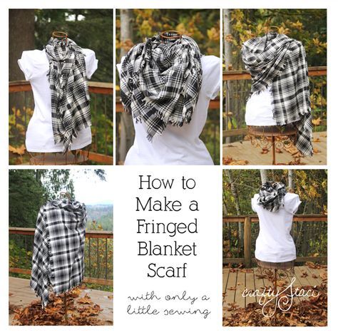 How to Make a Fringed Blanket Scarf from Crafty Staci Flannel Projects, Diy Blanket Scarf, Diy Scarves, Sewing Classes For Beginners, Scarf Sewing, How To Wear A Blanket Scarf, Diy Blanket, Sew Ins, Blanket Diy