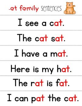 Fluency Families Words in Sentences {short a words} Cvs Words Kindergarten, Short A Sentences, A Words For Preschool, Word Families Kindergarten, Cvc Reading, Short A Words, Sentences Kindergarten, Kindergarten Word Families, Phonics Reading Passages