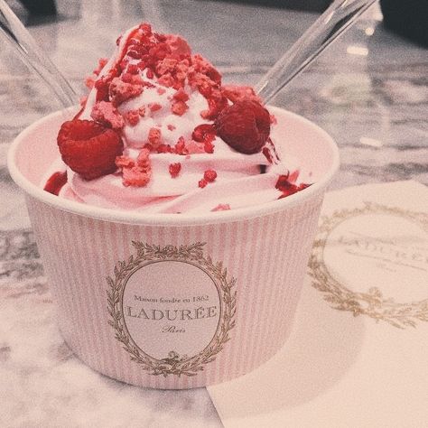 Laduree Party, Freeze Dried Raspberries, Dried Raspberries, Think Food, Ice Cream Sundae, Cute Desserts, Dessert Drinks, Cafe Food, Pretty Food