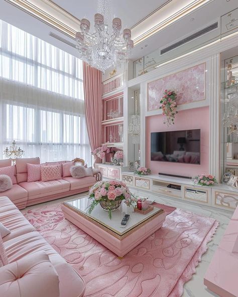 PINK 💕💫 Room Decor 🙂‍↔️ #explorepage✨ Pink Houses Interior, Pink Houses Aesthetic, Pink And White Home Decor, Coquette Living Room Aesthetic, Pink Living Room Designs, Pink Waiting Room, Pink Interior Design Home Decor, House Decor Ideas Living Room, Cute Pink Apartment