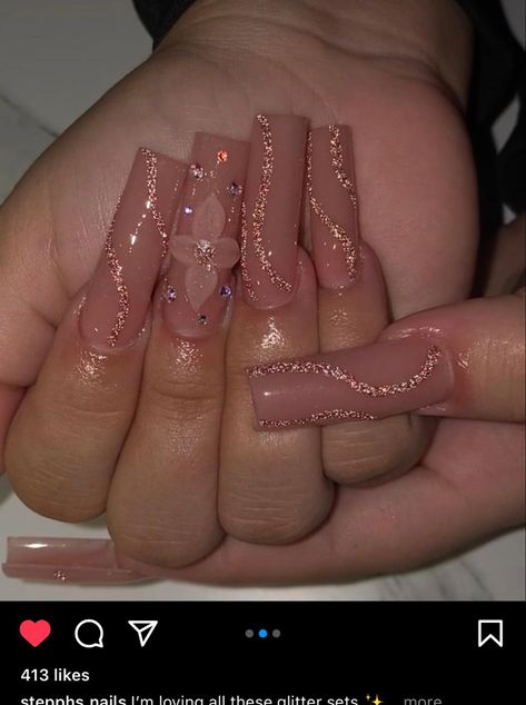 Cute Mauve Nails, Nude Pink Acrylic Nails Designs, Mauve Nails Acrylic, Cute Nude Nails With Design, Cute Nude Acrylic Nails, Pink Mauve Nails, Nude Glitter Acrylic Nails, Nude Acrylic Nails With Rhinestones, Pink Classy Nails