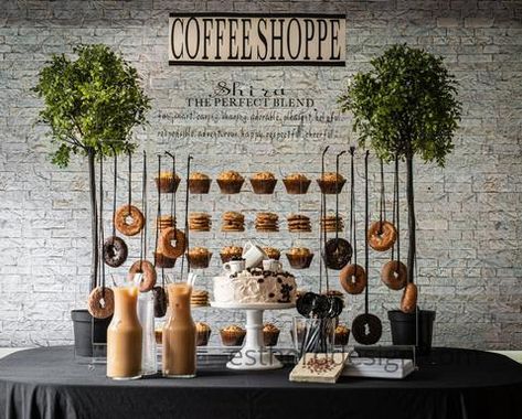 Coffee Themed Party, Coffee Baby Shower, Starbucks Birthday Party, Coffee Bridal Shower, Cupcake Wall, Vases With Flowers, Chocolate Coffee Beans, Starbucks Birthday, Coffee Board