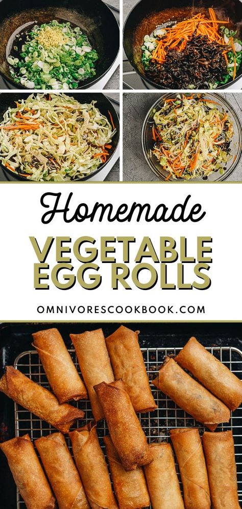 These vegetable egg rolls combine the pleasant crunch of the fried shell with the freshness of the garden. A savory, sweet, sour dipping sauce takes them up a notch and makes for an appetizer that’s just fun to eat, and perfect for hosting and other celebrations. Egg Roll Vegetable, Veggie Egg Roll Recipes, Meatless Egg Rolls, Vegetarian Egg Roll Recipes, Homemade Egg Rolls Veggie, Just One Cookbook Recipes, Veg Egg Roll Recipes, Easy Vegetable Egg Rolls, Eggroll Recipe Vegetable