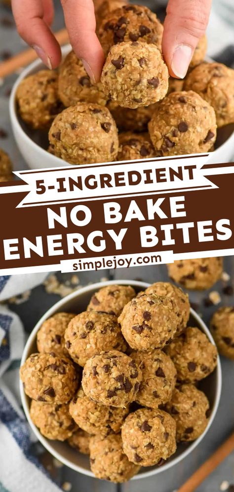 Five Ingredient No Bake Energy Bites Essen, Oatmeal Energy Bites, Peanut Butter Energy Balls, No Bake Energy, Protein Balls Recipes, Energy Bites Recipes, No Bake Energy Bites, Healthy Protein Snacks, Energy Ball Recipe