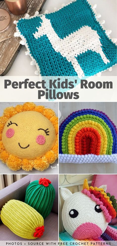 Perfect Kids' Room Pillows Free Crochet Patterns Crochet Pillows Free Patterns, Crochet Square Pillow, Animal Pillows Pattern, Cushions Crochet, Angel Pillow, Pillows Crochet, Making Blankets, Kawaii Amigurumi, Crochet Pillow Patterns Free