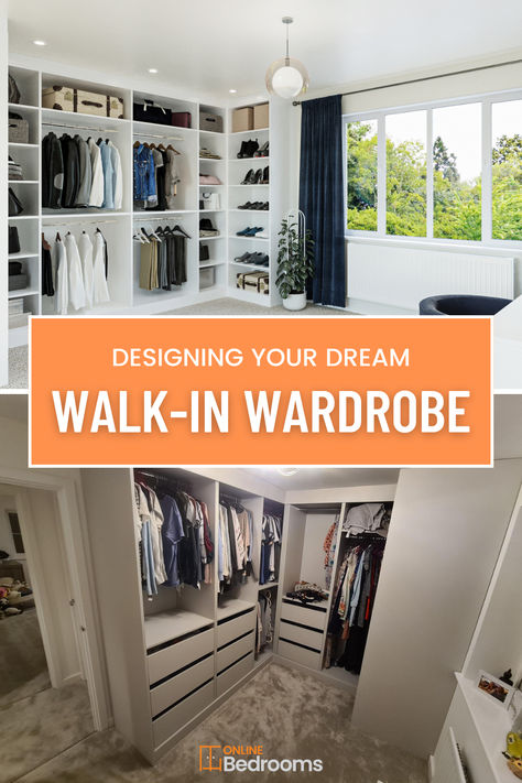 Designing a walk-in wardrobe in a limited or awkwardly shaped space can feel challenging. With the rising house prices and reduced livable square footage, it has never been more true: every inch really counts. And, of course, maximising functionality without compromising on style becomes a priority that requires careful planning. In this guide by Online Bedrooms, you’ll find all the tips you need to know for a walk-in wardrobe design that is stunningly beautiful, functional, and timeless. Walk In Cabinet Wardrobes, Small Closet Remodel, Walk In Wardrobes, Walk In Wardrobe Design, Box Room, House Dressing, Closet Remodel, Small Closet, Walk In Wardrobe