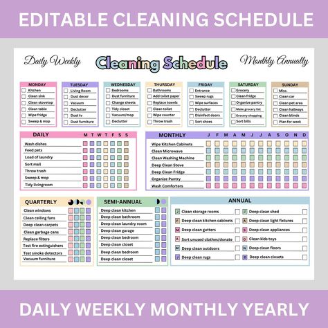 Editable Cleaning Schedule, Cleaning Checklist, Schedule, ADHD Cleaning Planner, Household Chores Chart Household Chores Chart, Blank Checklist, Cleaning Lists, Chores Chart, Planner Cleaning, Chore Chart Template, Cleaning Schedule Printable, Cleaning Planner, Clean Fridge