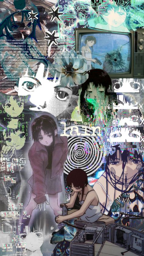 #serialexperimentslain #lain #90s #anime #cybercore #webcore #glitchcore Anime Cybercore, Animecore Webcore, Serial Experiments Lain, Goth Wallpaper, Glitch Art, Old Anime, 90s Anime, Neon Genesis Evangelion, Surreal Art