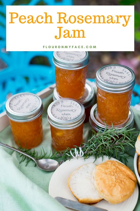 Peach Rosemary Jam is a sweet and savory peach jam recipe that is delicious served with meat, on a cheese platter or served with cream cheese and crackers. Jam Recipes For Canning, Rosemary Jam, Canning Jams, Savory Jam Recipes, Savory Jam, Peach Jam Recipe, Jam Recipes Homemade, Canning Jam, Homemade Jelly