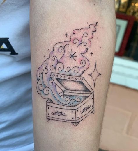 Pandoras Box Tattoos, Pandoras Box Aesthetic, Jewelry Box Tattoo, Pandora's Box Tattoo, Pandora Tattoo, Monopoly Diy, Box Tattoo, 2nd Chance, Real Tattoo