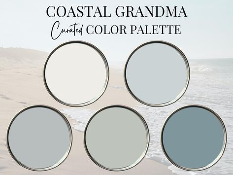 THIS IS A DIGITAL PRODUCT -  YOU WILL NOT RECEIVE A PHYSICAL PRODUCT   THIS IS A CURATED PRE-SELECTED COLOR PALETTE. THIS IS NOT A CUSTOM COLOR CONSULTATION  Coastal Grandma Color Palette Choosing paint colors for your home doesn't have to be overwhelming. I've curated this color palette to make the process of updating your home simple, so you can focus on enjoying the transformation. With a harmonious selection of shades that flow effortlessly from room to room. Each color has been carefully ch Grandma Color Palette, Sherwin Williams Sea Salt Color Palette, Seaglass Paint Colors, Calm Paint Colors, Sea Salt Color Palette, Coastal Farmhouse Color Palette, Color Palette Coastal, Beach House Color Palette, Beach Paint Colors