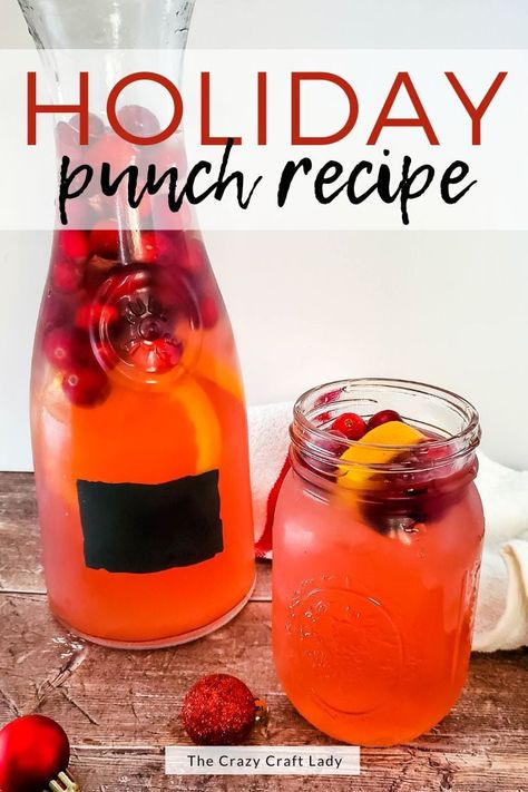 Holiday Punch Recipe - with lemonade, cranberry, ginger ale, and vodka Vodka Christmas Punch, Cranberry Ice Recipe, Vodka Punch Recipes Parties, Ginger Ale Punch, Cranberry Vodka Punch, Christmas Vodka, Cranberry Ginger Ale, Vodka Punch, Holiday Punch Recipe