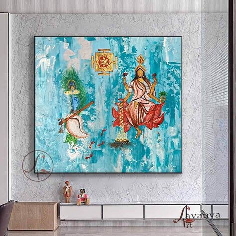 Modern Laxshmi Maa Painting,Abstract,Maa Lakshmi~Goddess of Beauty Canvas Painting Indian, Painting Indian Art, Maha Laxmi, Maa Lakshmi, Lakshmi Narayan, Painting Indian, Living Room Canvas, Indian Paintings, Painting Modern