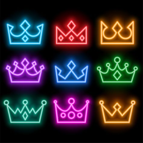 Free Vector | Glowing neon style crowns set in many colors Pokeball Wallpaper, Tikki Y Plagg, Crown Tattoo Design, Neon Sign Art, Neon Style, Girl Bedroom Walls, Neon Fashion, Neon Wallpaper, Glow Party