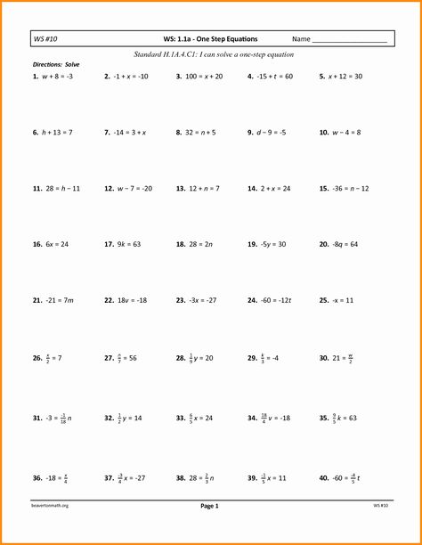 One Step Equations Worksheet Pdf Best Of solving 1 Step Equations Worksheet Equations Solving One Step Equations, Multi Step Equations Worksheets, Equations Worksheets, Literal Equations, Solving Multi Step Equations, Writing Linear Equations, Absolute Value Equations, Solving Linear Equations, Multi Step Equations