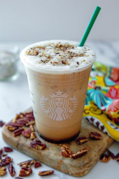 Iced Pecan Crunch Oatmilk Latte {Starbucks Copycat} Pecan Crunch Latte, Starbucks Pecan Crunch Oat Milk Latte, Iced Pecan Crunch Oatmilk Latte, Pecan Crunch Oat Milk Latte, Starbucks Pecan Crunch Latte, Vanilla Cold Foam, Pecan Syrup, Oatmilk Latte, Pecan Crunch