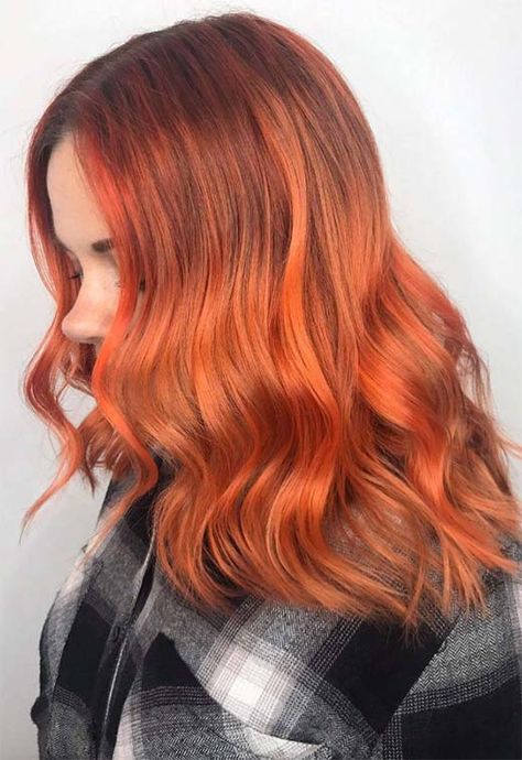 59 Fiery Orange Hair Color Shades to Try in 2022 - Glowsly Fire Orange Hair, Orange And Brown Hair, Orange Hair Color Ideas, Orange Hair Color, Orange Hair Dye, Red Hair Inspiration, Dyed Tips, Hair Dye Tips, Hair Color Orange