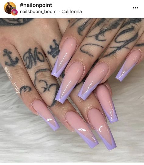 Lilac V Tips Purple V Tip Nails, V Tips Nails Coffin, Lavender French Tip Nails, Lavender French Tip, Ongles Gel Violet, Future Nails, Lily Nails, Purple Tips, Lilac Nails