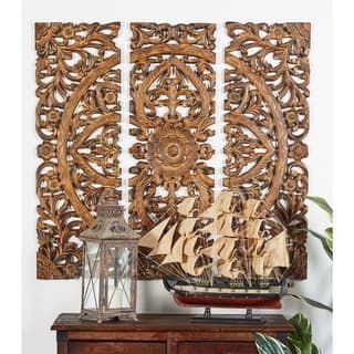 Wall Sculptures | Find Great Art Gallery Deals Shopping at Overstock Wood Panel Wall Decor, Carved Wall Decor, Brown Wall Decor, Traditional Wall Decor, Wooden Wall Panels, Rustic Traditional, Decorative Wall Plaques, Wood Working Gifts, Floral Wall Decor