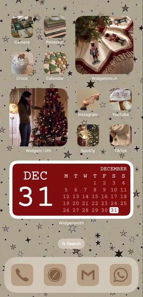 Christmas Aesthetic Lockscreen Iphone, Ios 16 Home Screen Ideas Aesthetic Christmas, Aesthetic Christmas Homescreen Layout, Simple Christmas Aesthetic Wallpaper, Ios 16 Home Screen Christmas, Iphone Christmas Theme, Phone Theme Ideas Christmas, Christmas Phone Theme Ideas, Winter Home Screen Aesthetic