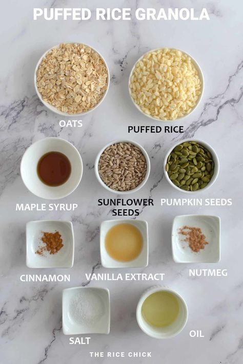 Puffed Rice Granola - The Rice Chick Puffed Rice Granola, Rice Puff Recipes, Yogurt Smoothie Bowl, Vanilla Granola, Puffed Rice Cereal, Rice Flakes, Rice Bubbles, Easy Granola, Granola Recipe Homemade