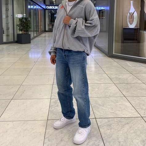 oversized hoodie w/ denim pants Grey Hoodie Outfit Men, Air Force 1 Outfit Men, Dark Blue Jeans Outfit, Gray Hoodie Outfit, Af1 Outfit, Blue Jeans Outfit Men, Oversized Hoodie Outfit, Air Force 1 Outfit, Sweater Outfits Men