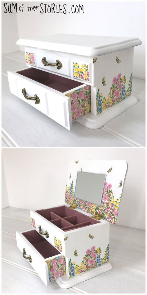 Jewelry Box Painting, Jewelry Box Painting Ideas, Spray Chalk Paint, Wrapping Gifts Ideas Creative, Wrapping Gifts Ideas, Box Painting Ideas, Tall Jewelry Box, Gift Packing Ideas, Wooden Box Crafts