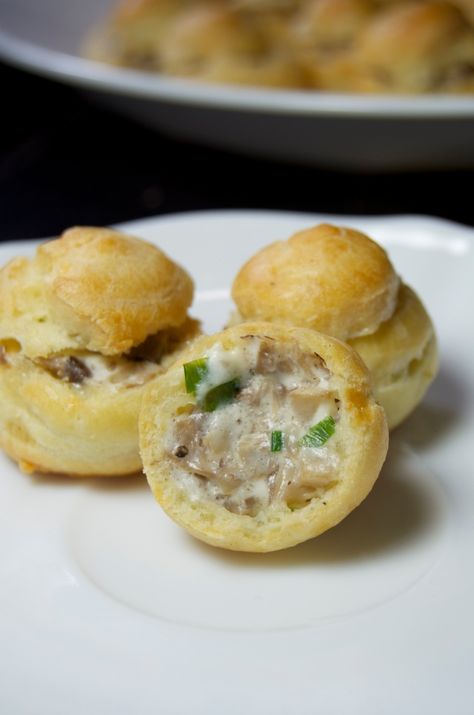 Mushroom Cheese Puffs | Pomegranate Print Choux Filling, Mushroom Cheese, Mushroom Filling, Fast Appetizers, Pastry Appetizer, Cream Puff Recipe, Fancy Appetizers, Easy Peasy Recipes, Cheese Puffs