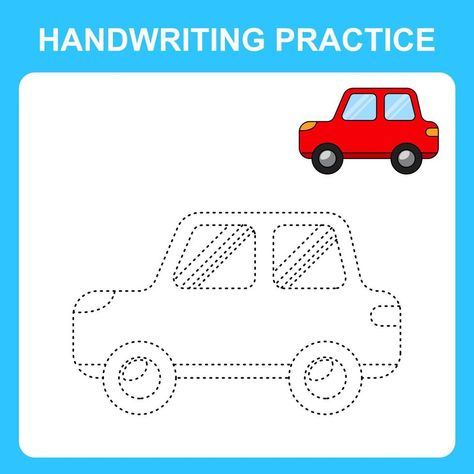 Handwriting practice. Trace the lines and color the car. Educational kids game, coloring book sheet, printable worksheet. Vector illustration Trace The Lines, Kids Game, Educational Games For Kids, Handwriting Practice, Cityscape Photos, Logo Banners, Drawing Practice, Worksheets For Kids, Background Banner