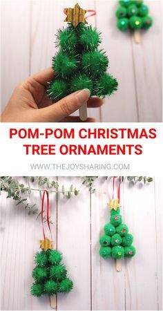 Joy Ornaments, Pom Pom Christmas, Christmas Ornaments Ideas, Christmas Stem, Kids Christmas Crafts, Christmas Crafts For Toddlers, Ornaments Ideas, Christmas Crafts For Kids To Make, Kids Christmas Ornaments