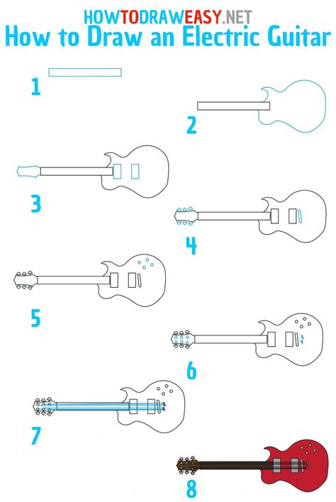 How to Draw an Electric Guitar Step by Step #Guitar #GuitarDrawing #DrawGuitar #HowtoDrawaGuitar #DrawingGuides #DrawingTutorials #EasyDrawings #HowtoDrawEasy Electric Guitar Drawing Easy, How To Draw Electric Guitar, Eletric Gutair Drawings, How To Draw A Guitar Step By Step, Guitar Drawing Step By Step, How To Draw Guitar, Electric Guitar Drawing Sketches, How To Draw A Guitar, Draw A Guitar