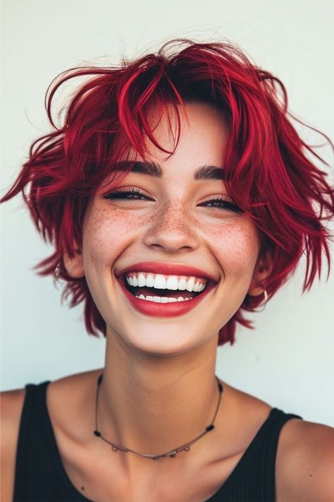 Closed Mouth Smile, Red Pixie Cuts, Short Red Hair, Tutorial Hair, Tips Hair, School Hair, Styling Hair, New Hairstyle, Face Photography