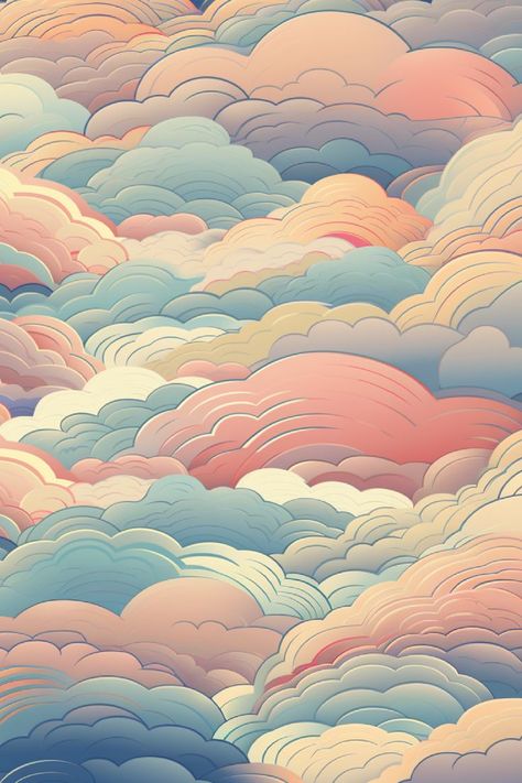 Cloud Illustration, Japanese Art Styles, Graphic Design Images, Desktop Wallpaper Art, Japanese Illustration, Watercolour Inspiration, Cloud Art, Origami Design, Clouds Pattern