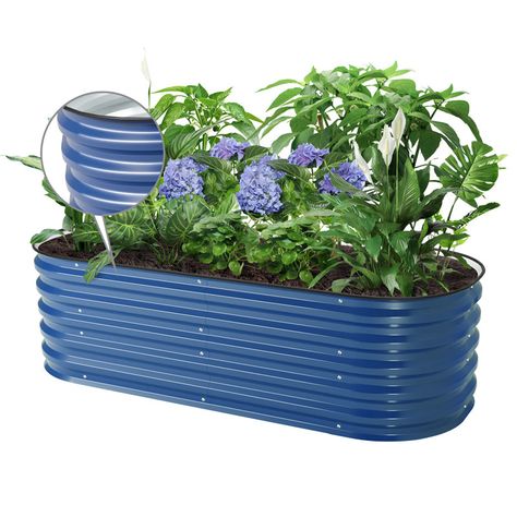 Herb Planter Box, Cheap Raised Garden Beds, Metal Garden Beds, Growing Veggies, Herb Planters, Corrugated Metal, Rounded Rectangle, Night Blue, Planter Box