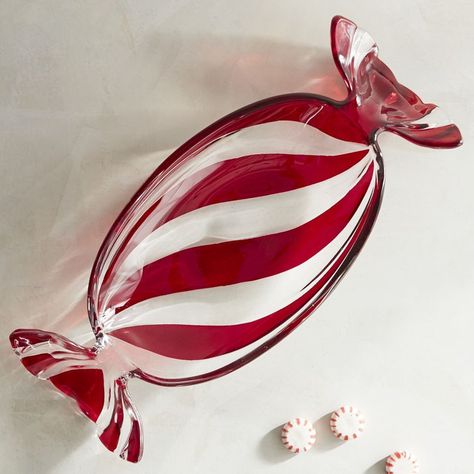 Striped Peppermint Glass Candy Dish ($15) | The 33 Most Spectacular Holiday Decor Items From Pier 1 Won't Break the Bank | POPSUGAR Home Peppermint Forest, Kisses Chocolate, Christmas Dishes, Glass Candy Dish, Peppermint Candy, Glass Candy, Christmas Candy Cane, Candy Shop, Christmas Aesthetic