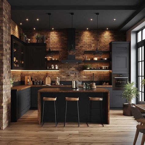 Industrial Chic Kitchen, Industrial Kitchen Design, Industrial Style Kitchen, Dark Kitchen, Industrial Kitchen, Kitchen Inspiration Design, Chic Kitchen, Kitchen Trends, Trendy Kitchen