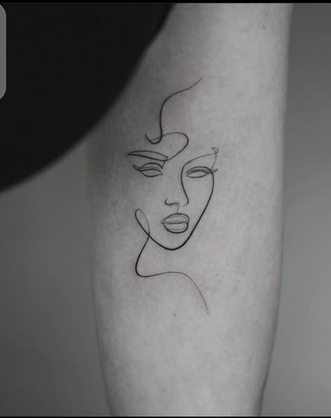 Woman Face Silhouette Tattoo, Fine Line Tattoo Woman Face, Fineline Face Tattoo, Line Drawing Face Tattoo, Outline Face Tattoo, Line Face Tattoo, Abstract Face Tattoo, Face Outline Tattoo, Burlesque Tattoo