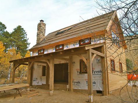 timber frame cottage | deboever timber frame cabin timber frame cabin in rustic colorado Small Timber Frame House Plans, Tiny Timber Frame House, Timber Frame Tiny House, Timber Frame Cabin Plans, Tiny Timber Frame, Timber Frame Cottage, Timber Frame Home Plans, Timber Frame Porch, Small House Architecture