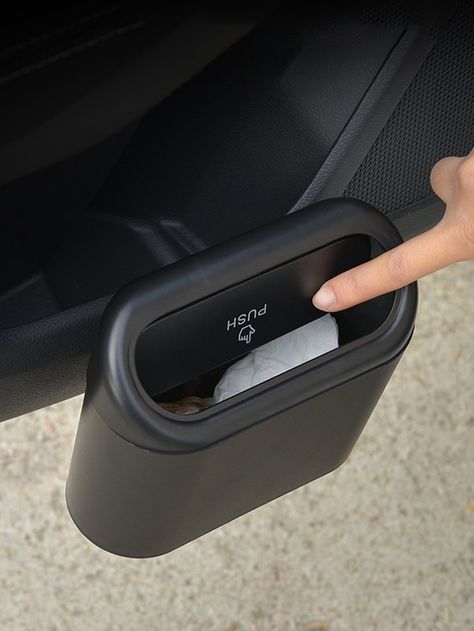 Black  Collar  PVC  Car Trash Bin Embellished   Automotive Interior Accessories Car Storage Box, Garbage Containers, Can Storage, Trash Can For Car, Mini Storage, Garbage Bin, Car Trash, Mini Car, Garbage Bag