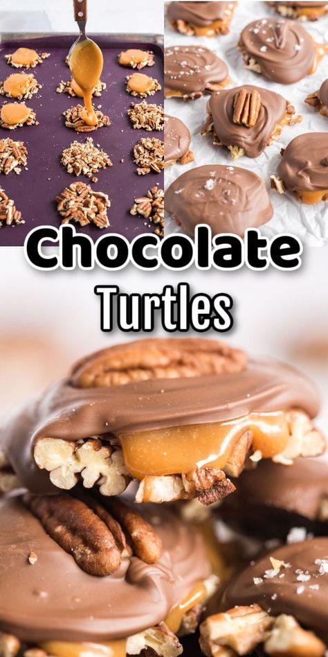 Turtle Candy With Pecans, Chocolate Pecan Turtle Clusters, Candy With Pecans, Pecan Turtle Clusters, Pecan Turtles Recipe, Turtle Clusters, Caramel Turtles, Turtle Candy, Turtle Recipe