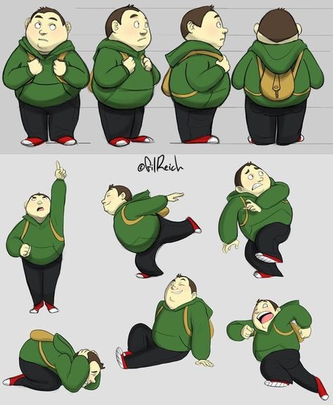 Fat Character Design, Fat Cartoon Characters, Fat Cartoon, Nerdy Kid, Fat Character, Childrens Book Characters, رسم كاريكاتير, Character Turnaround, Design Sheet