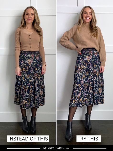 Skirt And Sweater Winter Outfit, Midi Skirt Tights Outfits, How To Style A Midi Skirt In Winter, Mid Calf Skirt Outfits Winter, Midi Skirt With Stockings Outfit, How To Wear Midi Skirt Winter, Professional Outfits Modest, How To Wear Long Skirts In Winter, Pleated Skirt Outfit With Boots